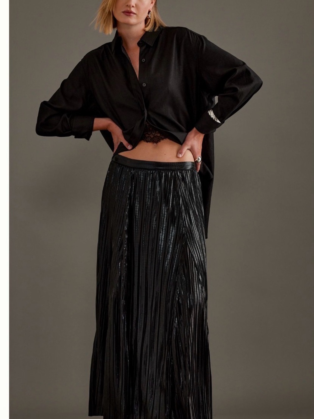 Anthropologie Metallic Pleated Midi Skirt - Picture 3 of 10
